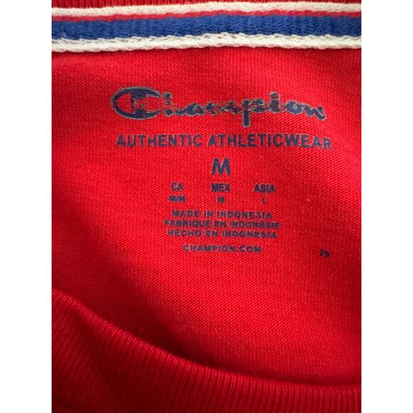 Champion Red Long Sleeve Stripe Crewneck Top Size Medium - Picture 5 of 6